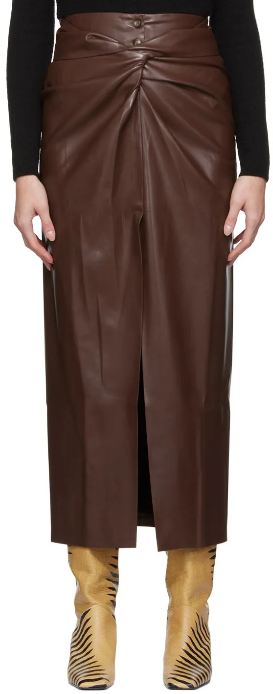 Twist-Front Faux-Leather Wrap Skirt