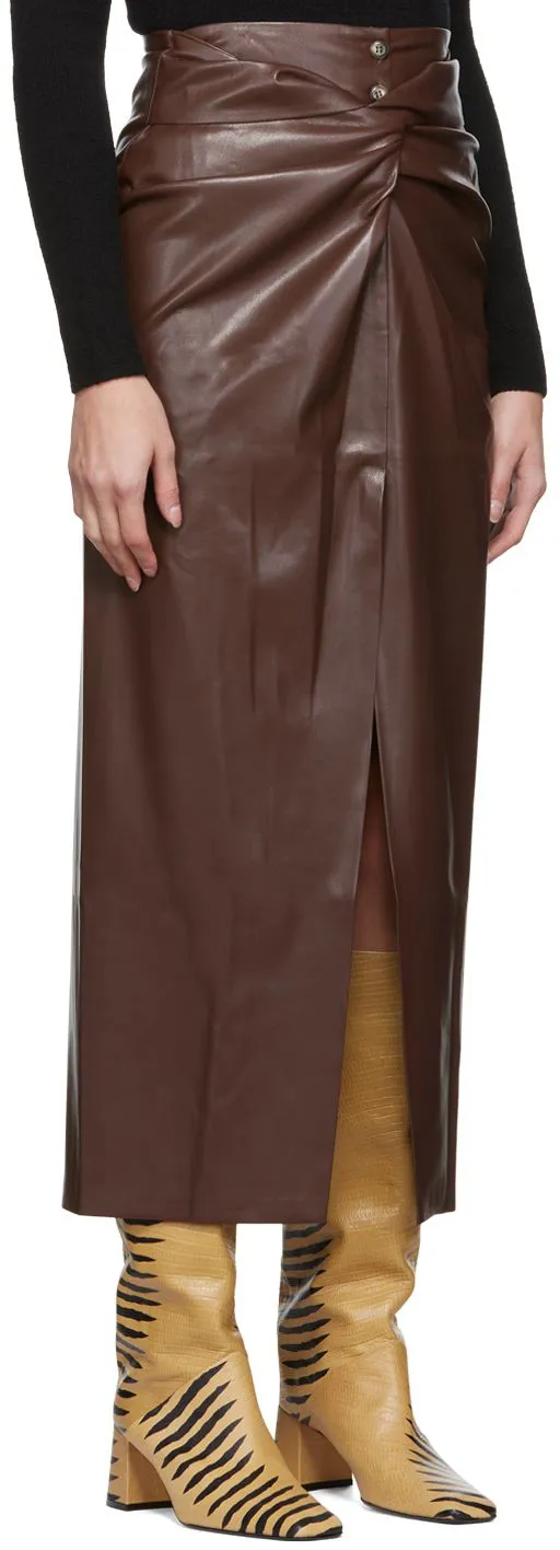 Twist-Front Faux-Leather Wrap Skirt