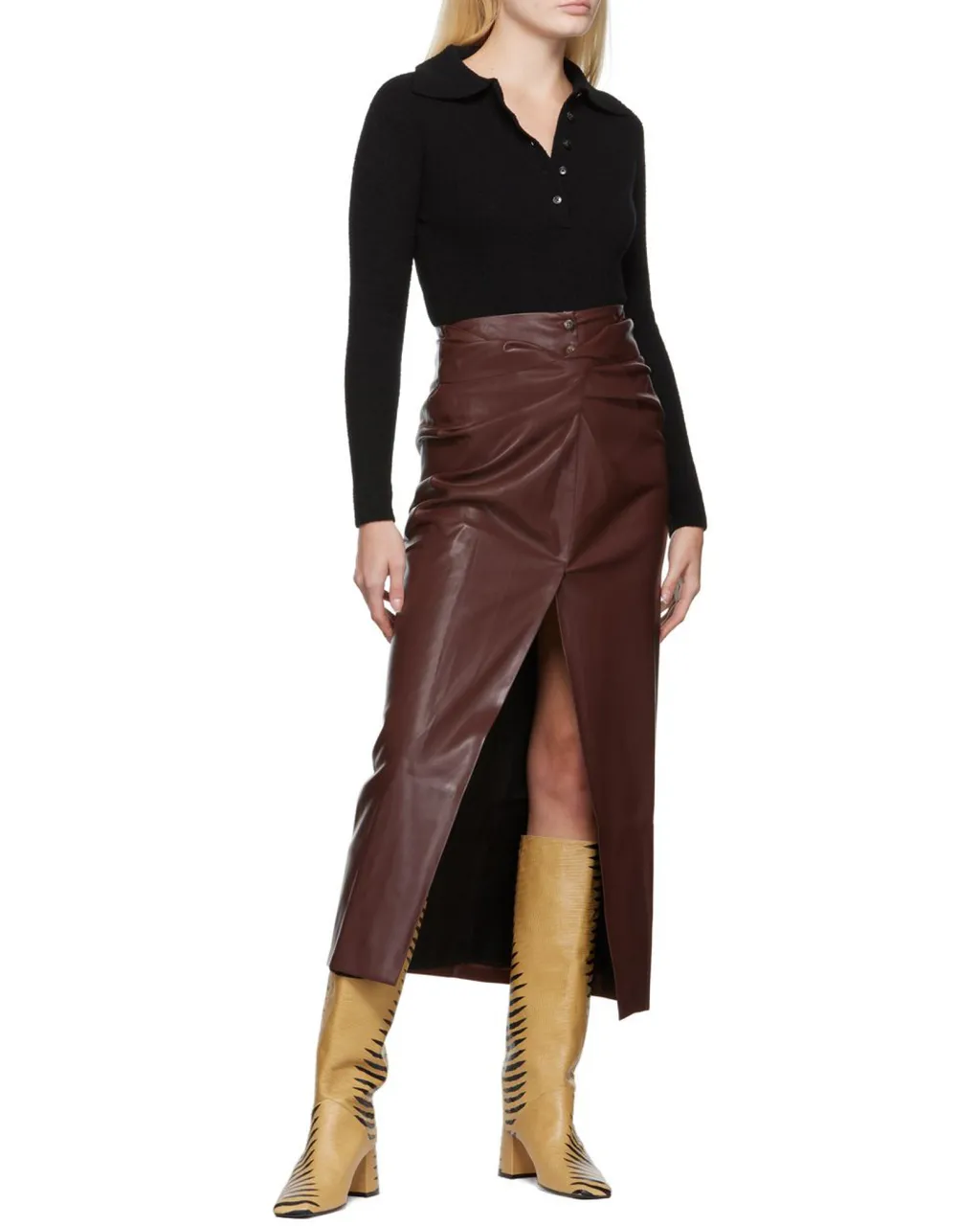 Twist-Front Faux-Leather Wrap Skirt
