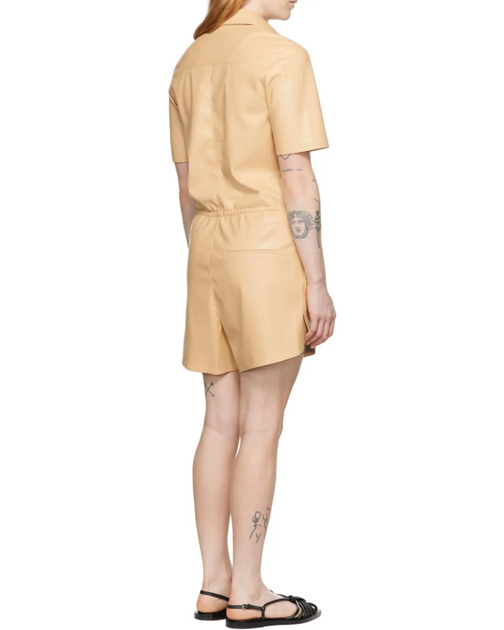 Vegan-Leather Short-Sleeve Playsuit