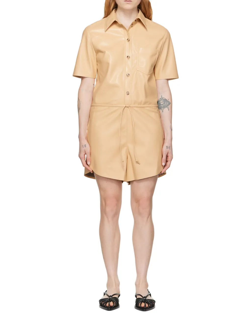 Vegan-Leather Short-Sleeve Playsuit
