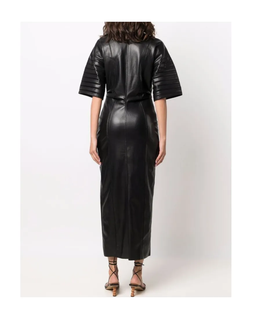 Faux-Leather Fitted Shirt Dress