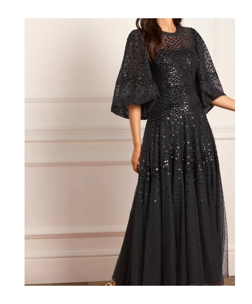 Scallop Sequined Round Neck Dress
