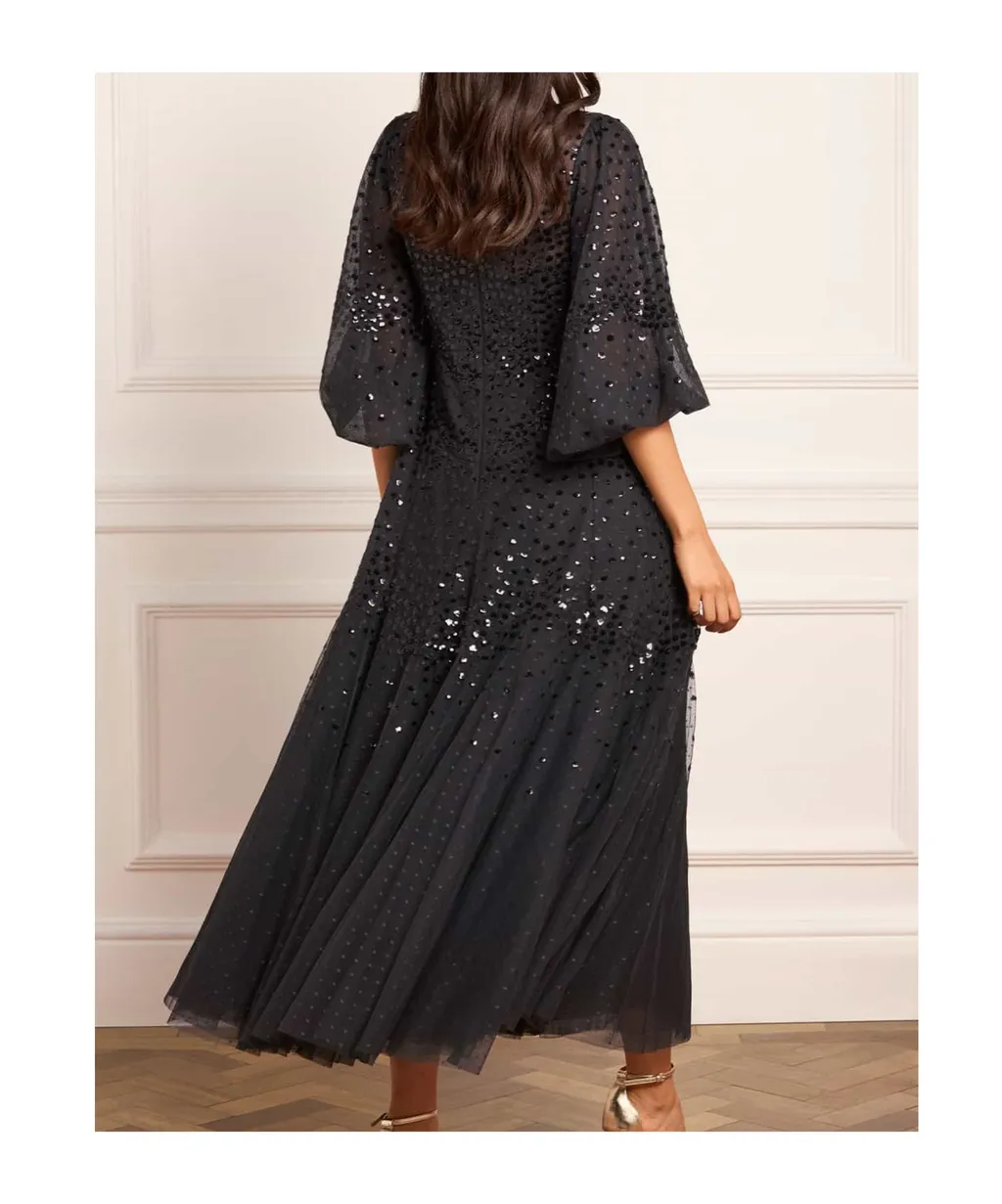 Scallop Sequined Round Neck Dress