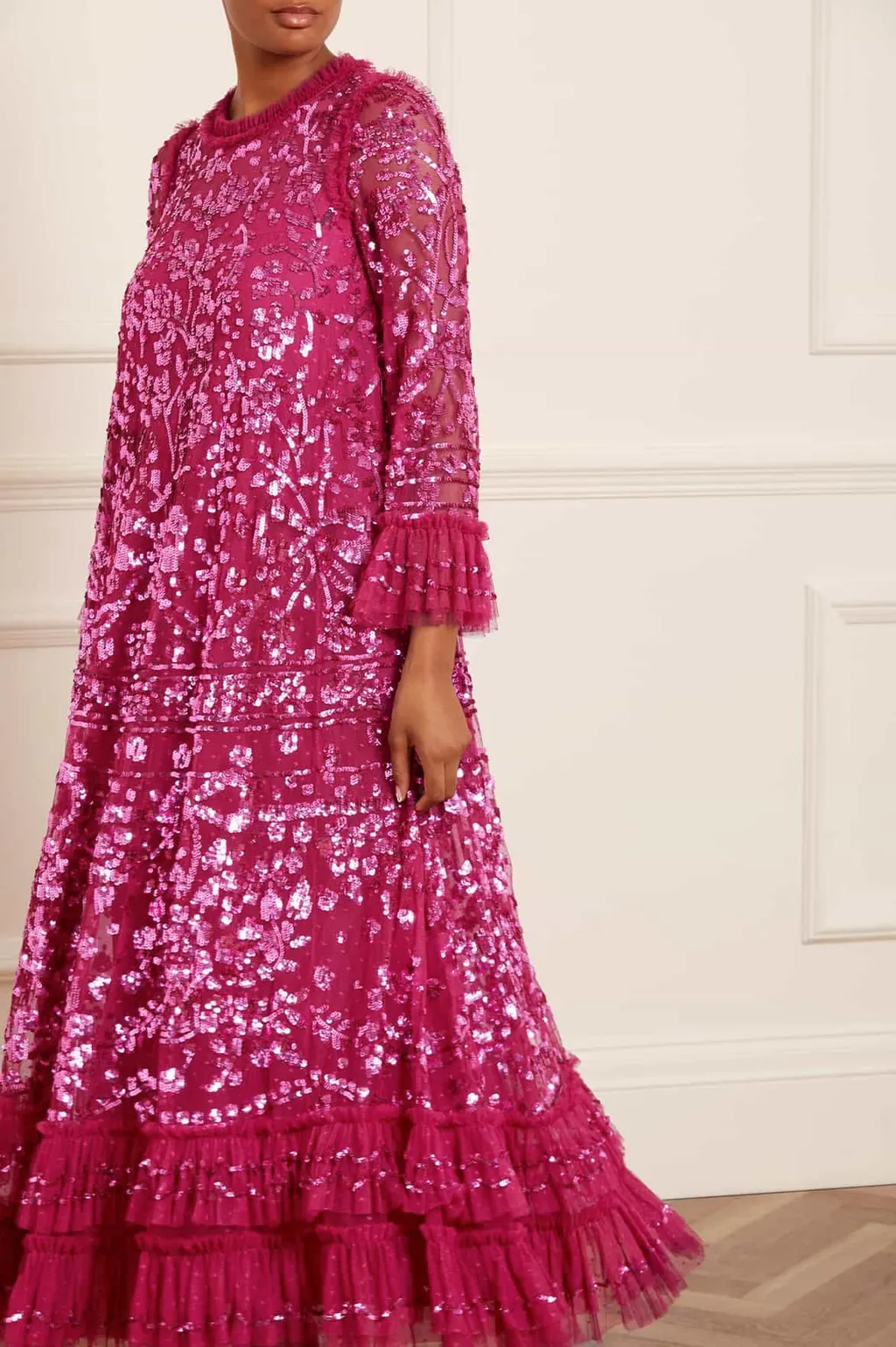 Sequinned Ruffled Maxi Dress