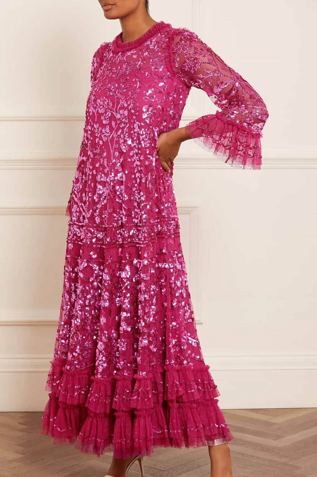 Sequinned Ruffled Maxi Dress