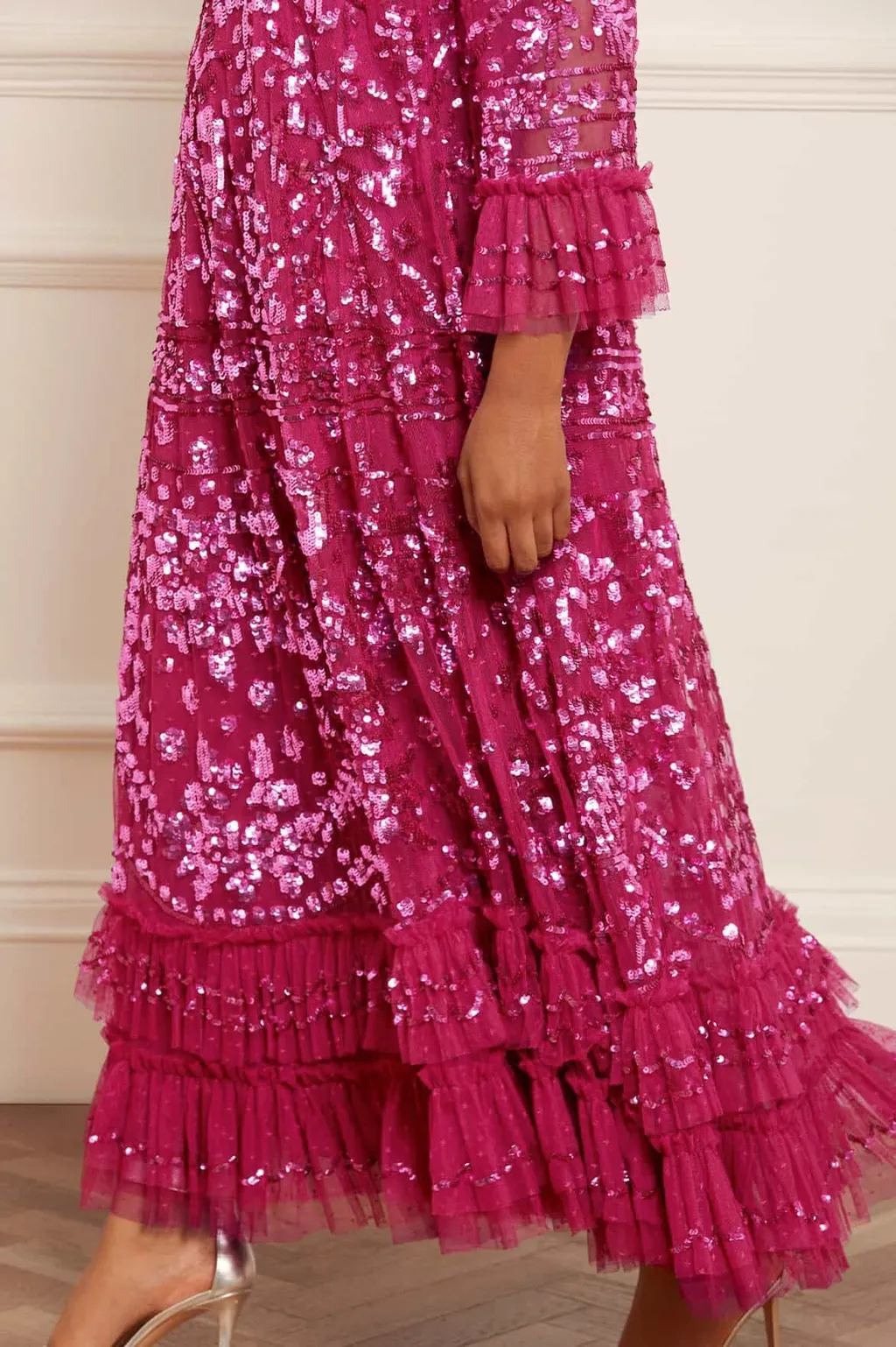 Sequinned Ruffled Maxi Dress