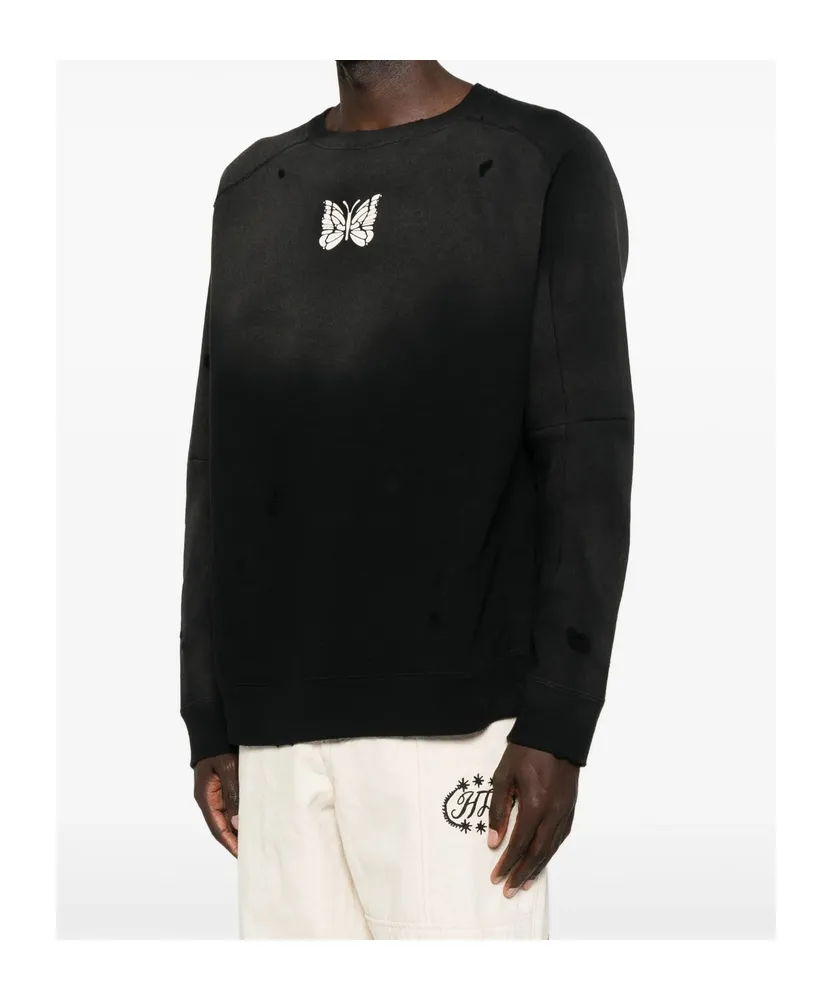 Butterfly-Print Distressed-Effect Sweatshirt