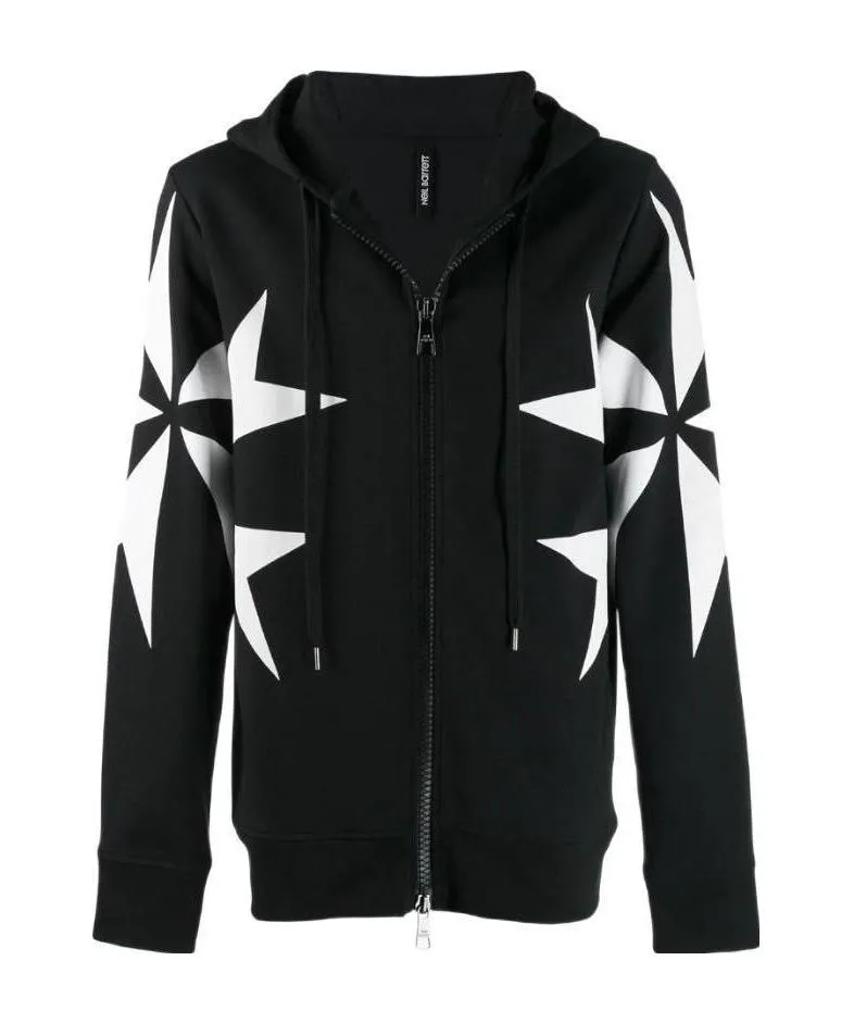 Cross-Printed Zipper Casual Jacket With Hood