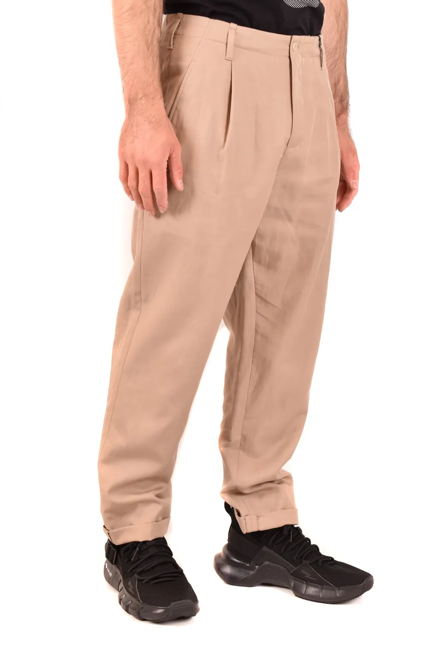 Turn-Up Hem Straight-Leg Trousers