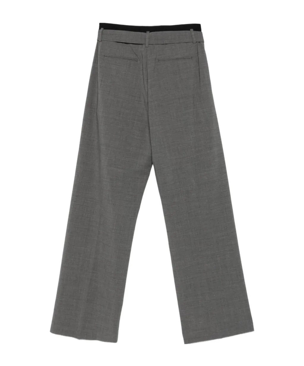 Belted Pleated Straight Leg Trousers