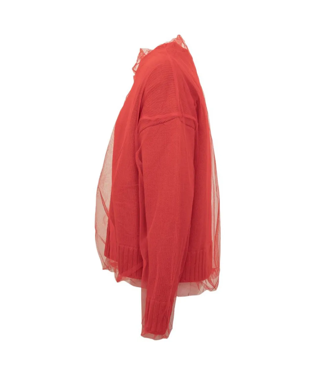 Crew Neck Tulle-Overlay Jumper
