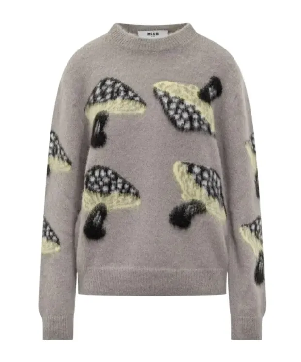 Mushroom Patterned Crewneck Jumper