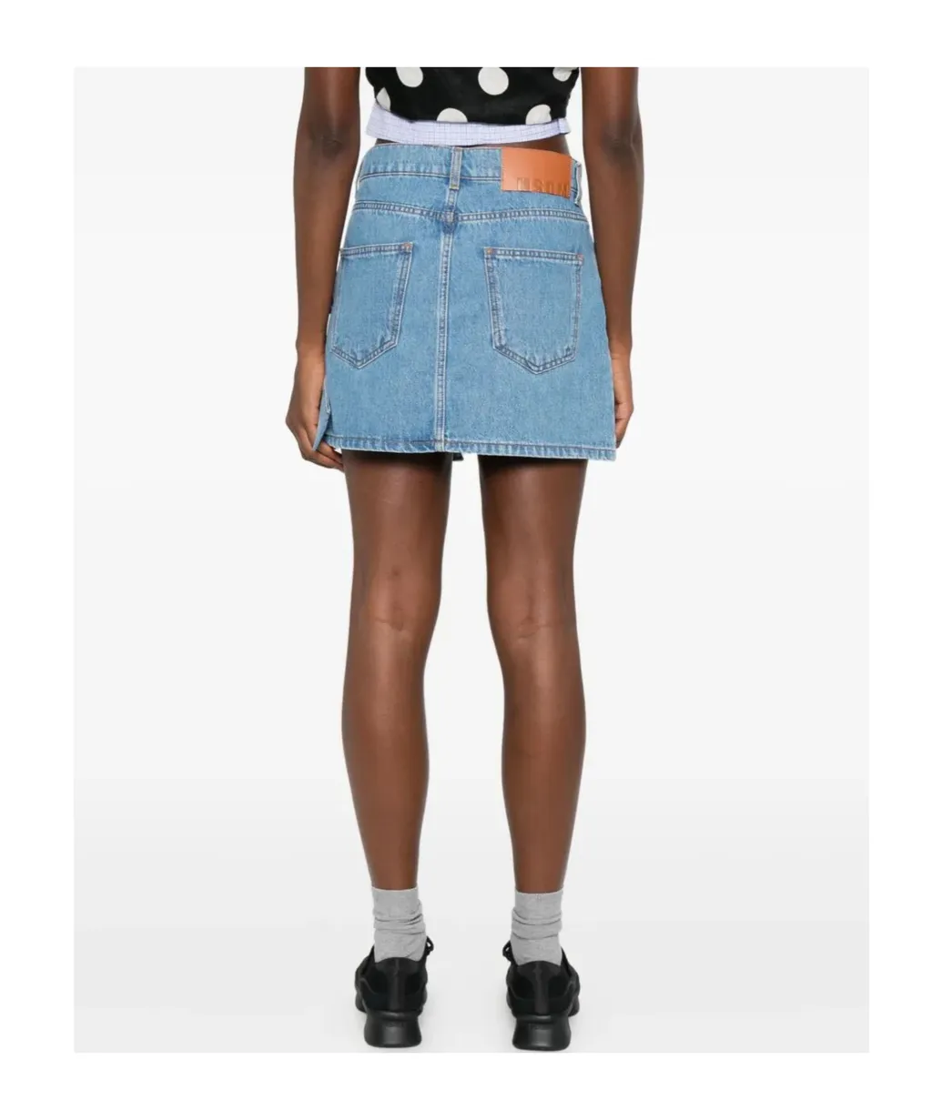 Denim Mini Straight Skirt With Bow Detail