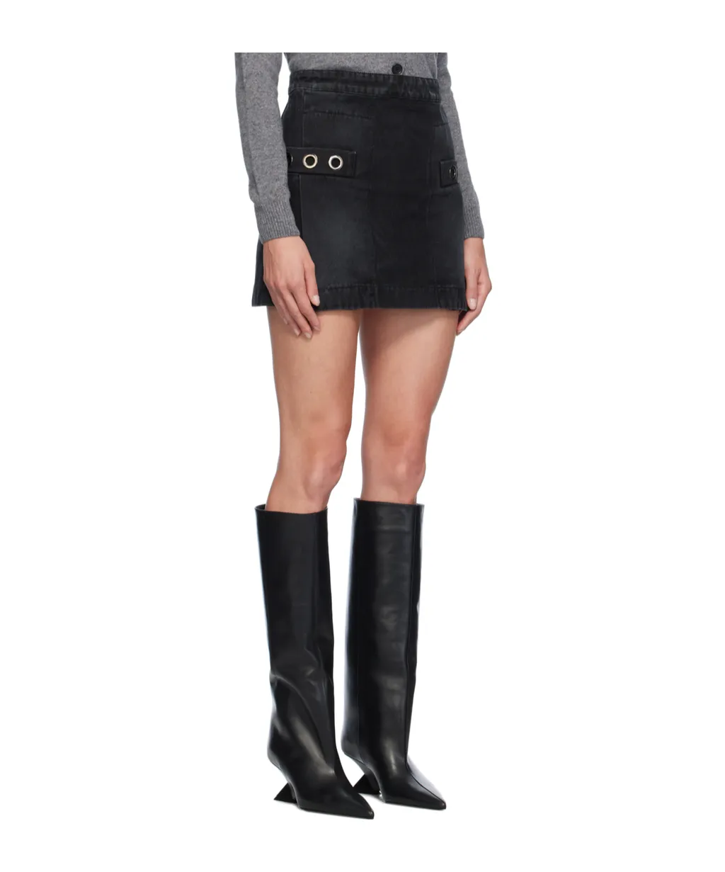 Eyelet-Embellished Denim Miniskirt