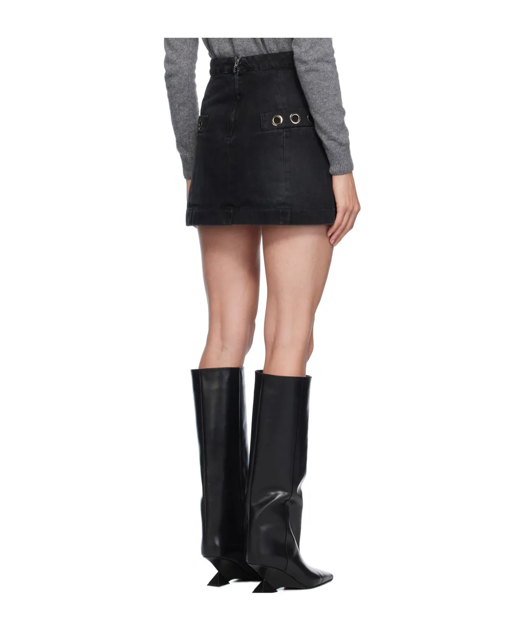 Eyelet-Embellished Denim Miniskirt
