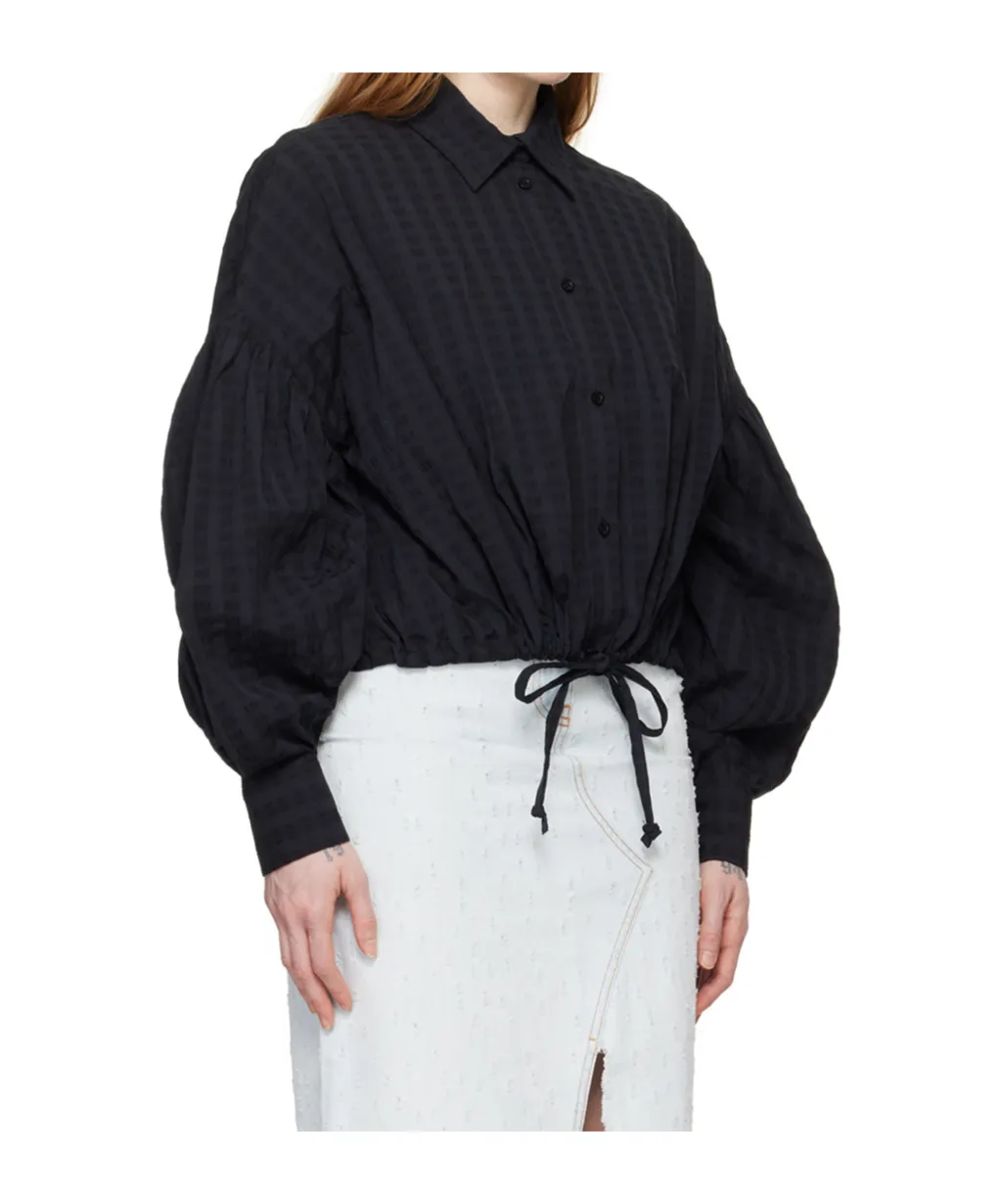 Drawstring-Hem Seersucker Shirt