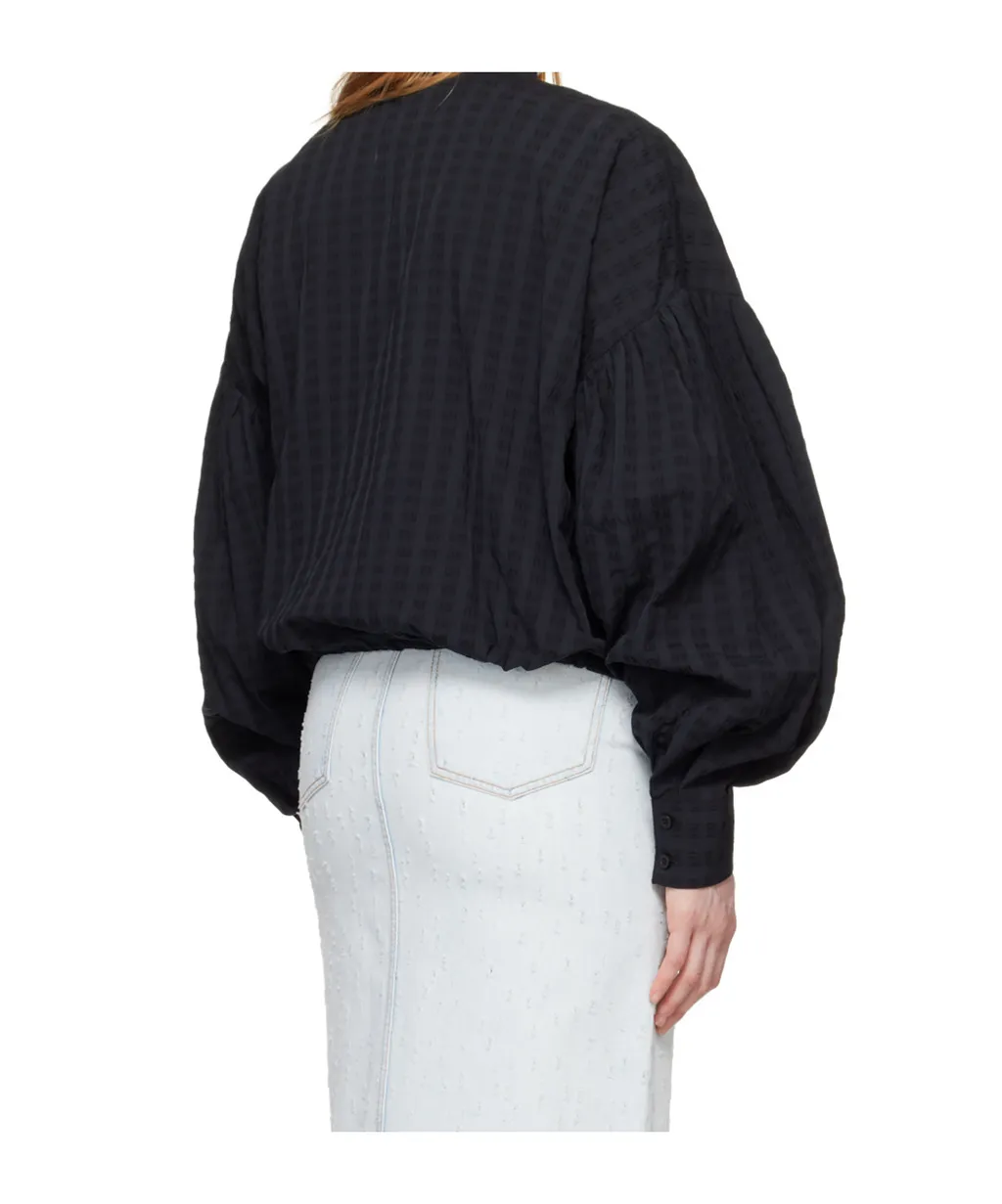 Drawstring-Hem Seersucker Shirt