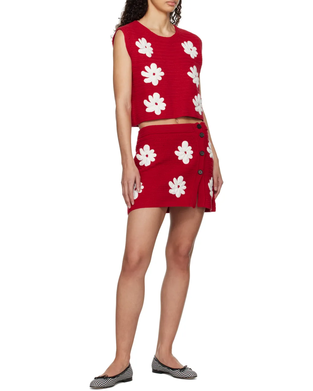 Floral Embroidered Crochet-Knitted Top