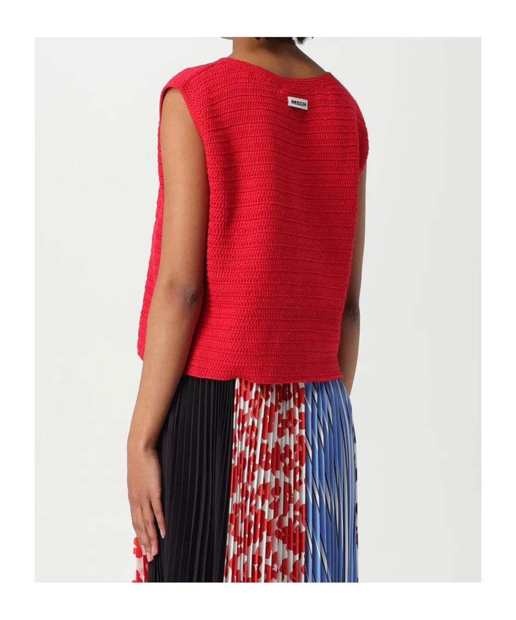 Floral Embroidered Crochet-Knitted Top