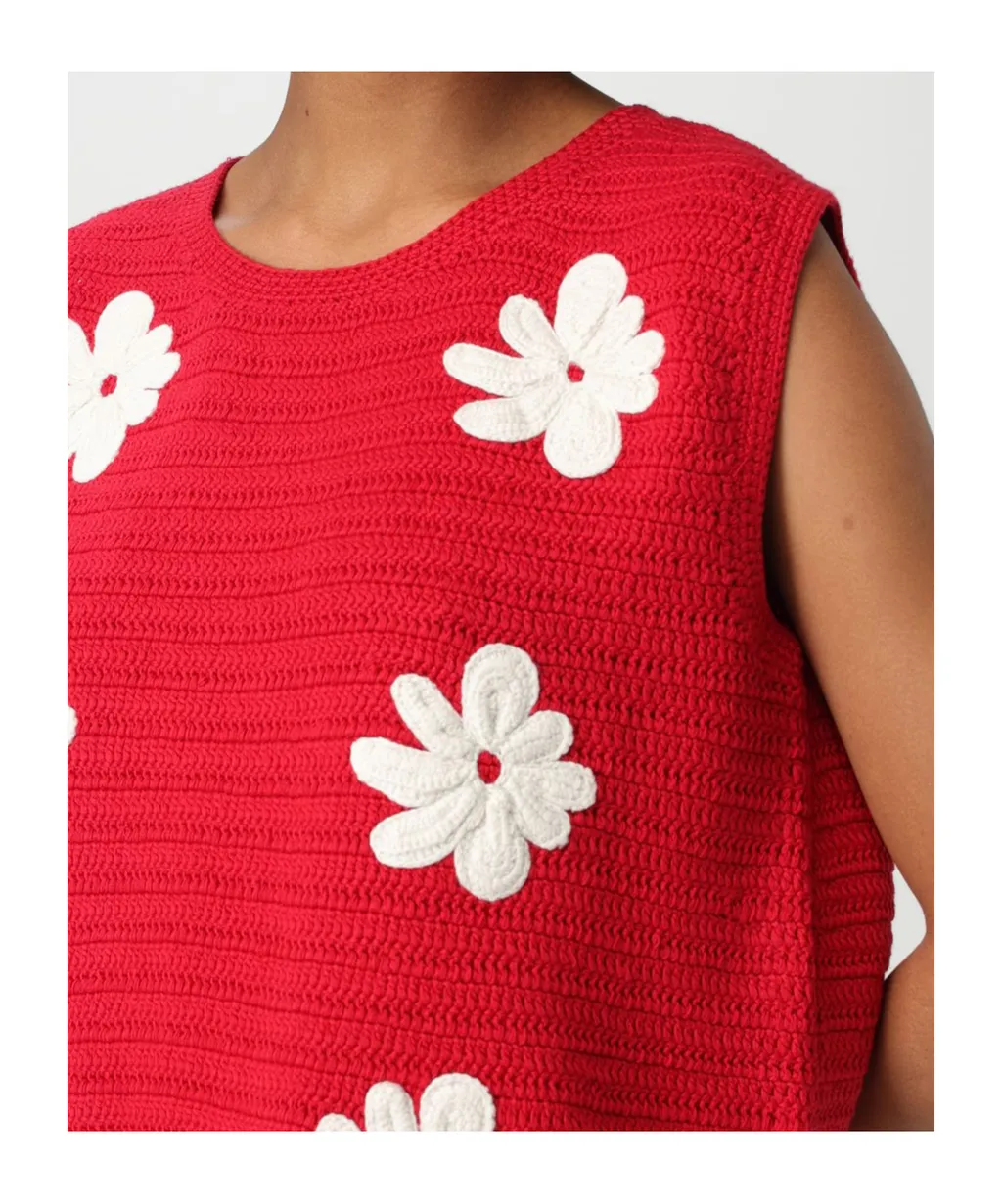 Floral Embroidered Crochet-Knitted Top