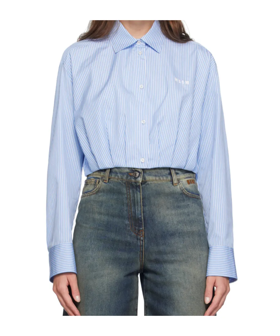 Logo-Embroidered Striped Cropped Shirt