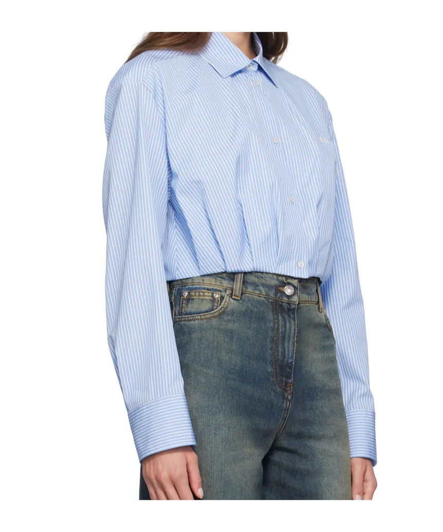 Logo-Embroidered Striped Cropped Shirt