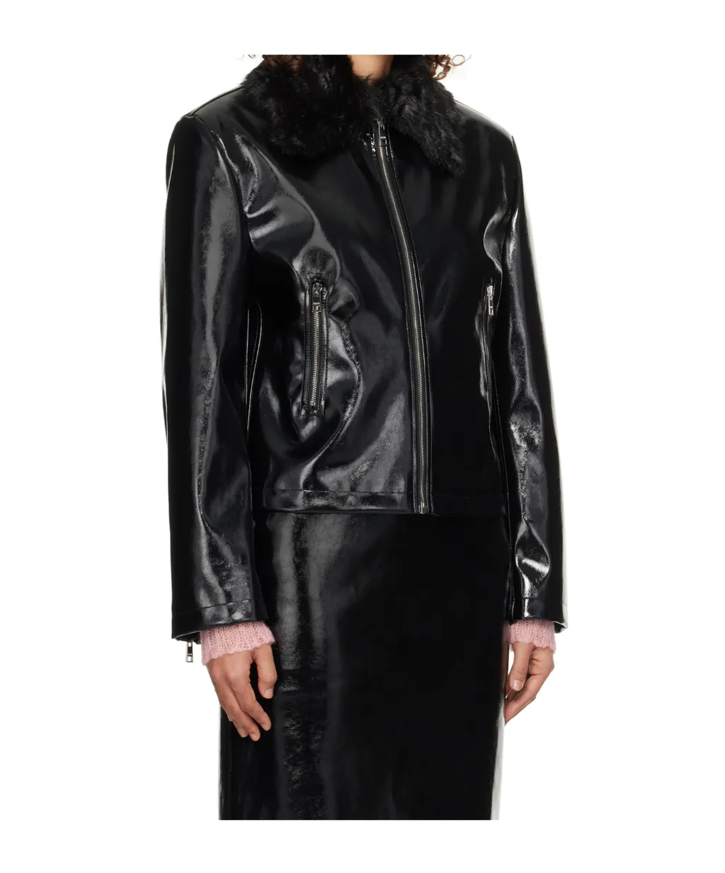 Long-Sleeved Leather Jacket