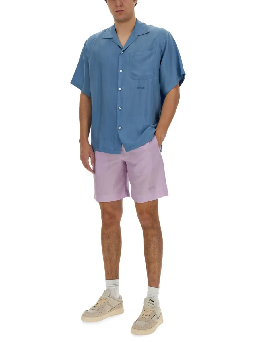 Logo Embroidered Thigh-Length Shorts