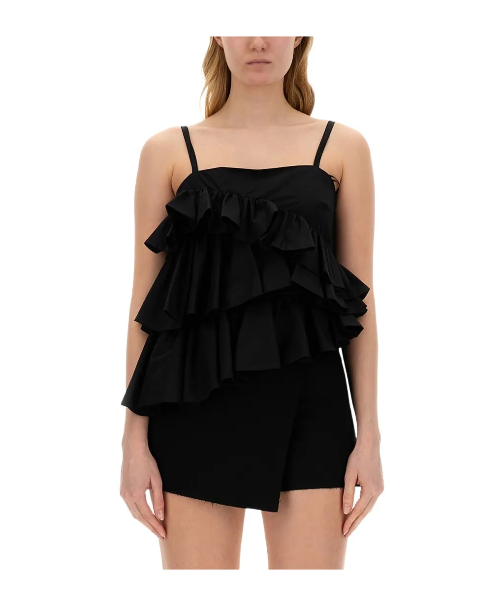 Asymmetric Ruffled Spaghetti Straps Top