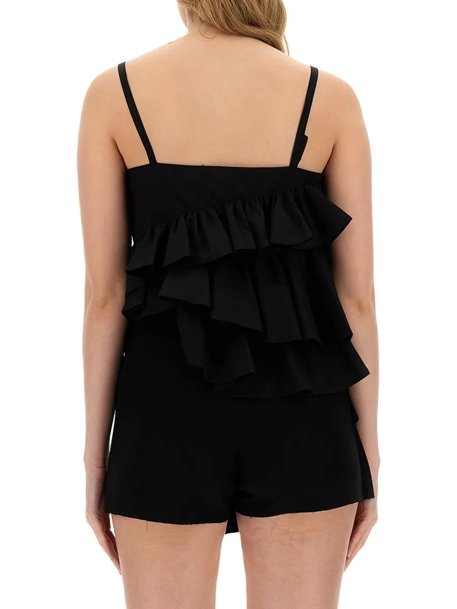 Asymmetric Ruffled Spaghetti Straps Top