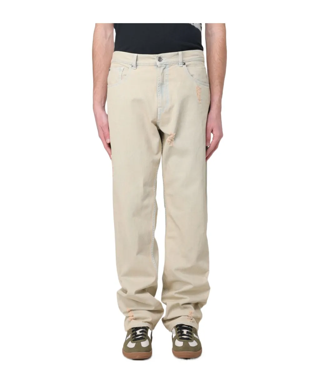 Mid-Rise Straight-Leg Distressed Jeans
