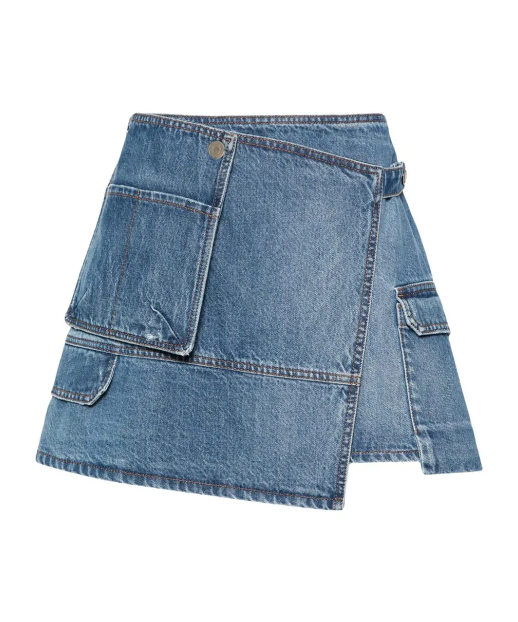 Asymmetric Denim Mini Skirt