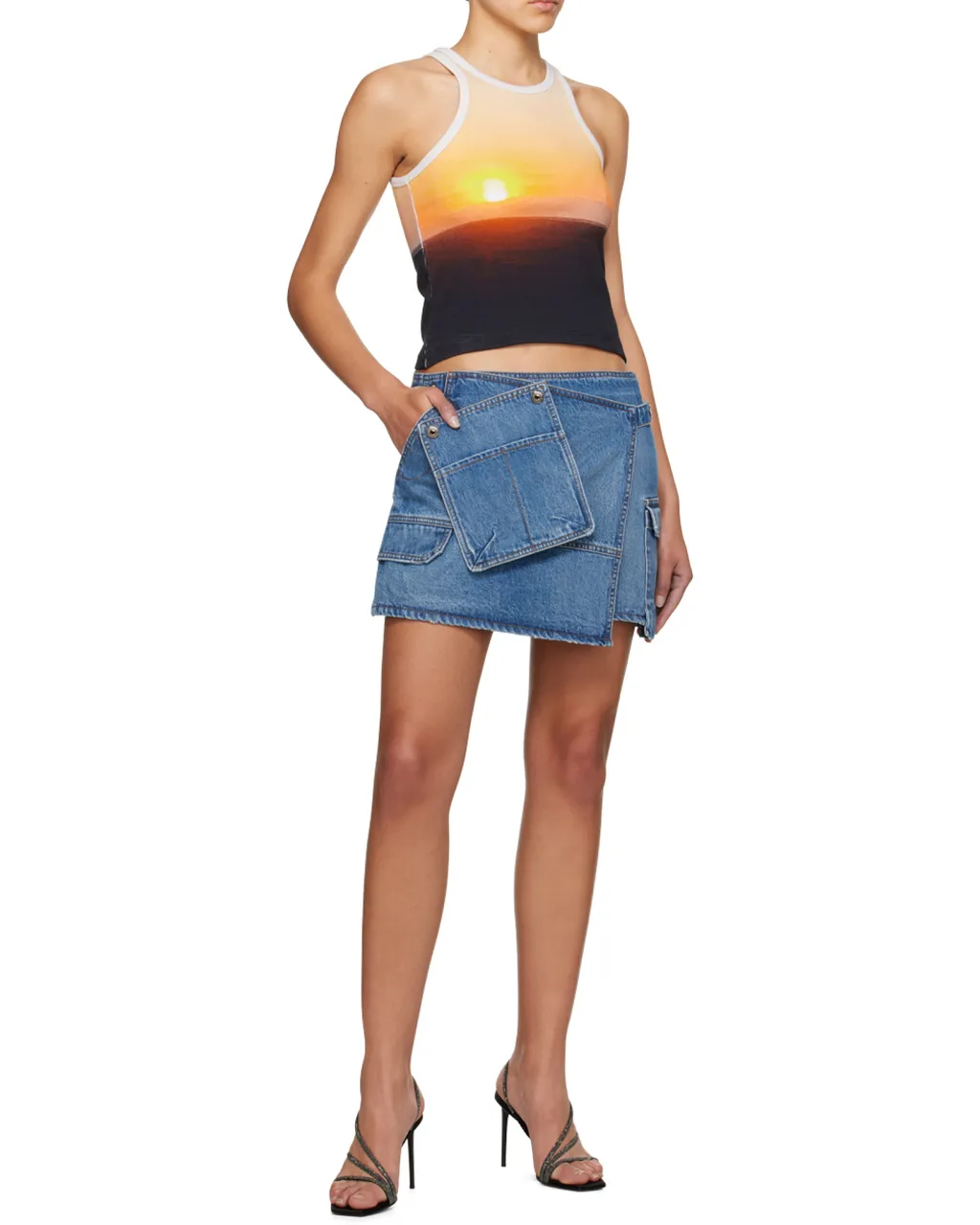 Asymmetric Denim Mini Skirt
