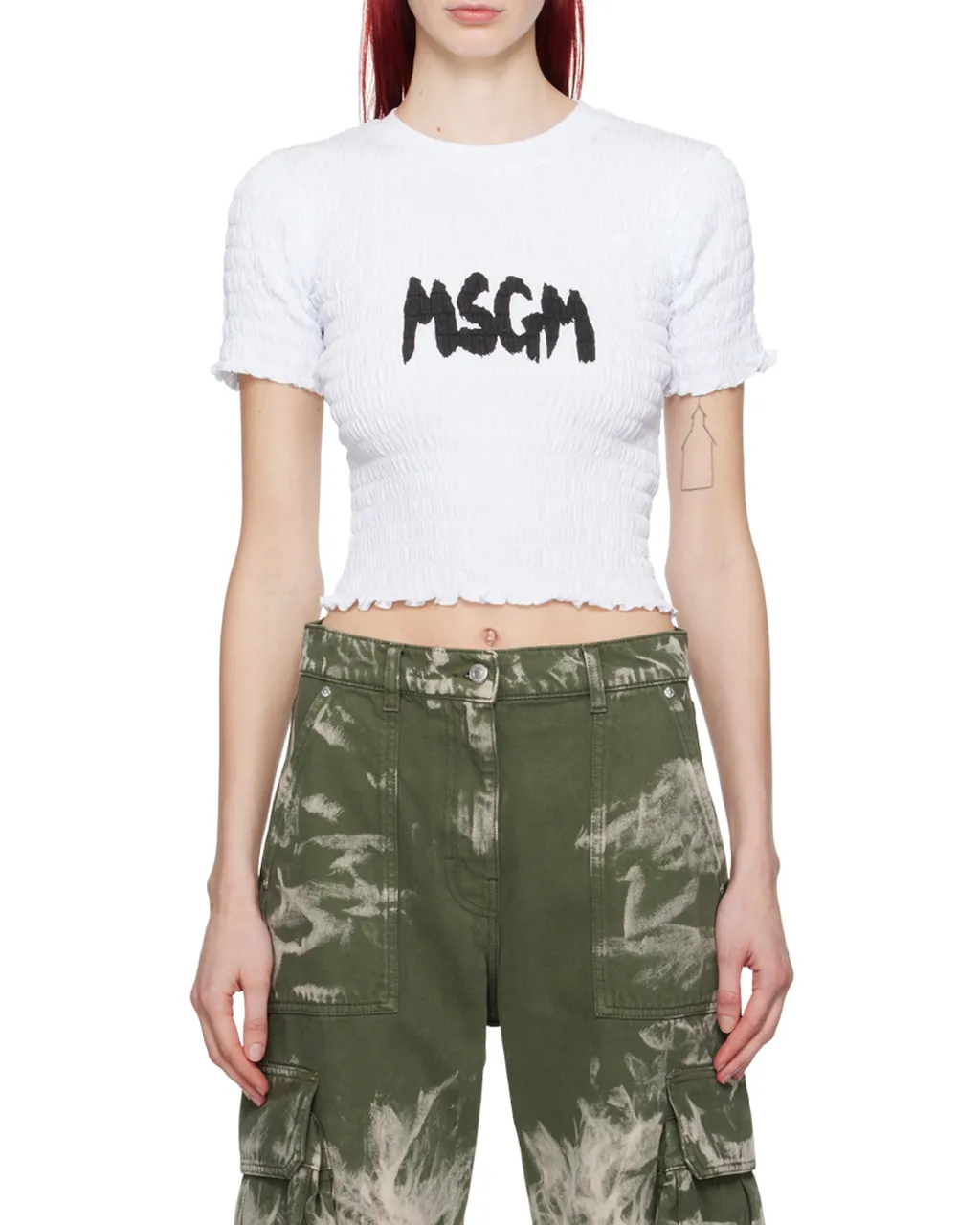 Logo-Printed Smocked Cropped Top