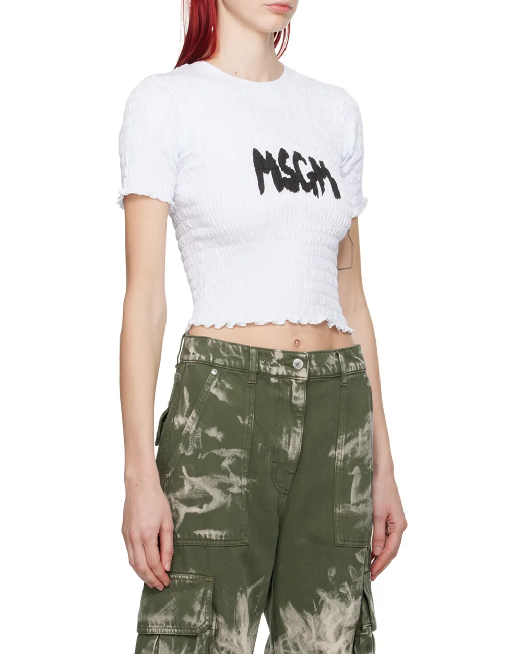 Logo-Printed Smocked Cropped Top