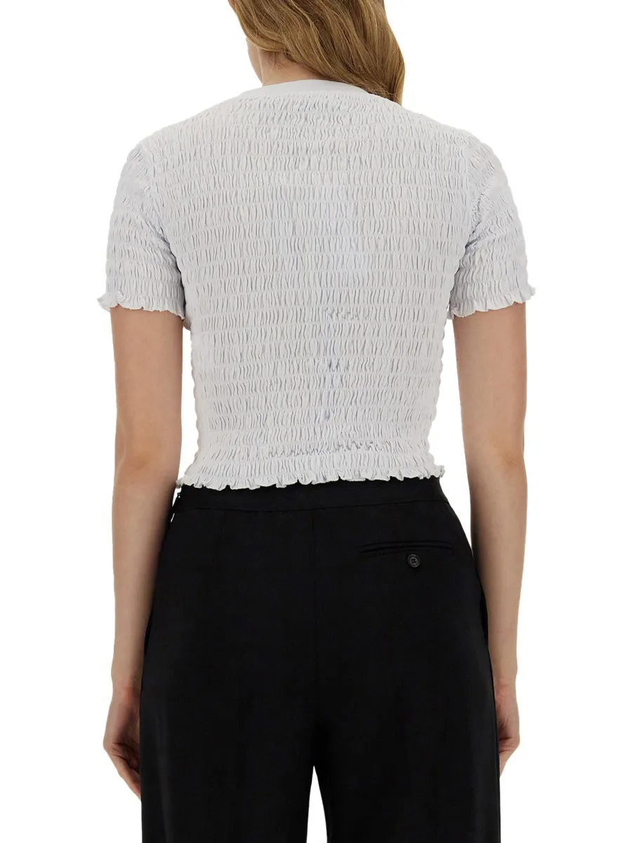 Logo-Printed Smocked Cropped Top