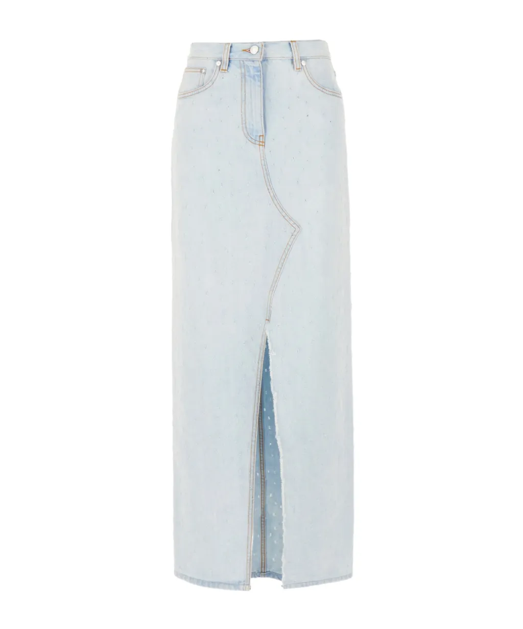 Front-Slit Denim Midi Skirt