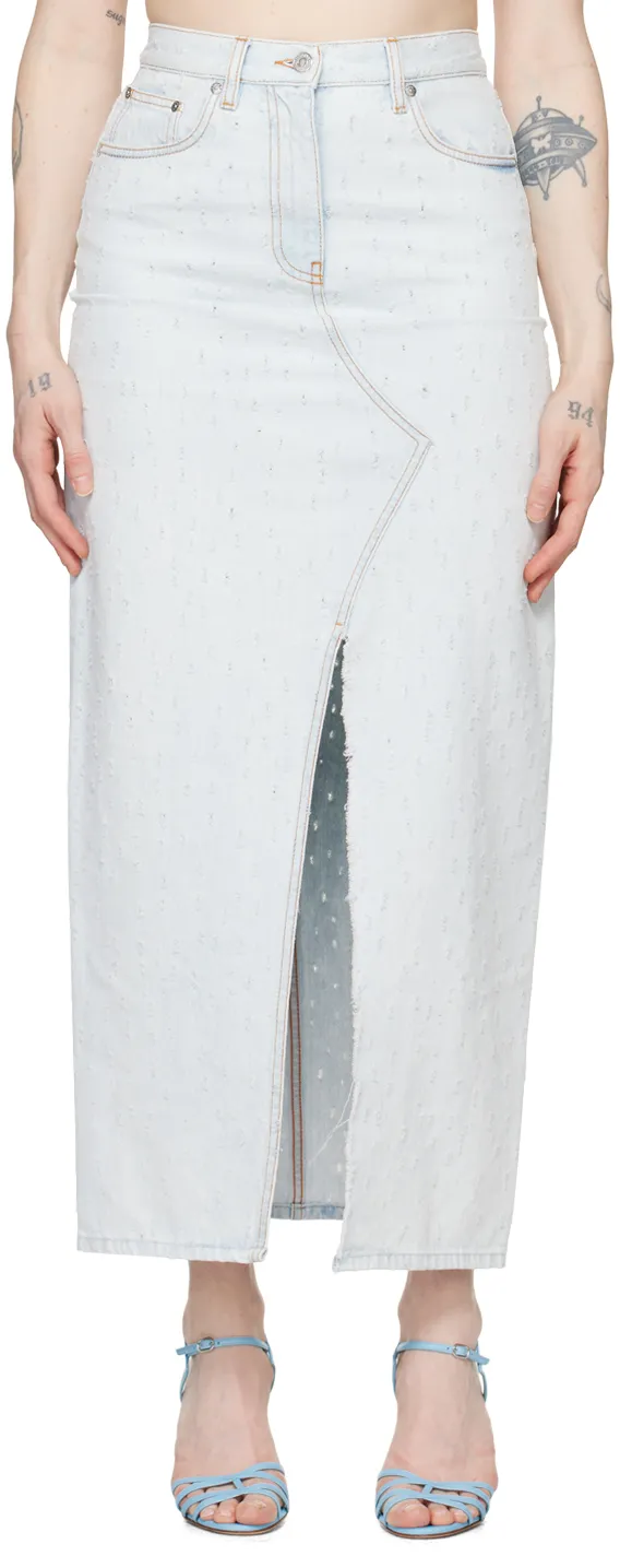 Front-Slit Denim Midi Skirt