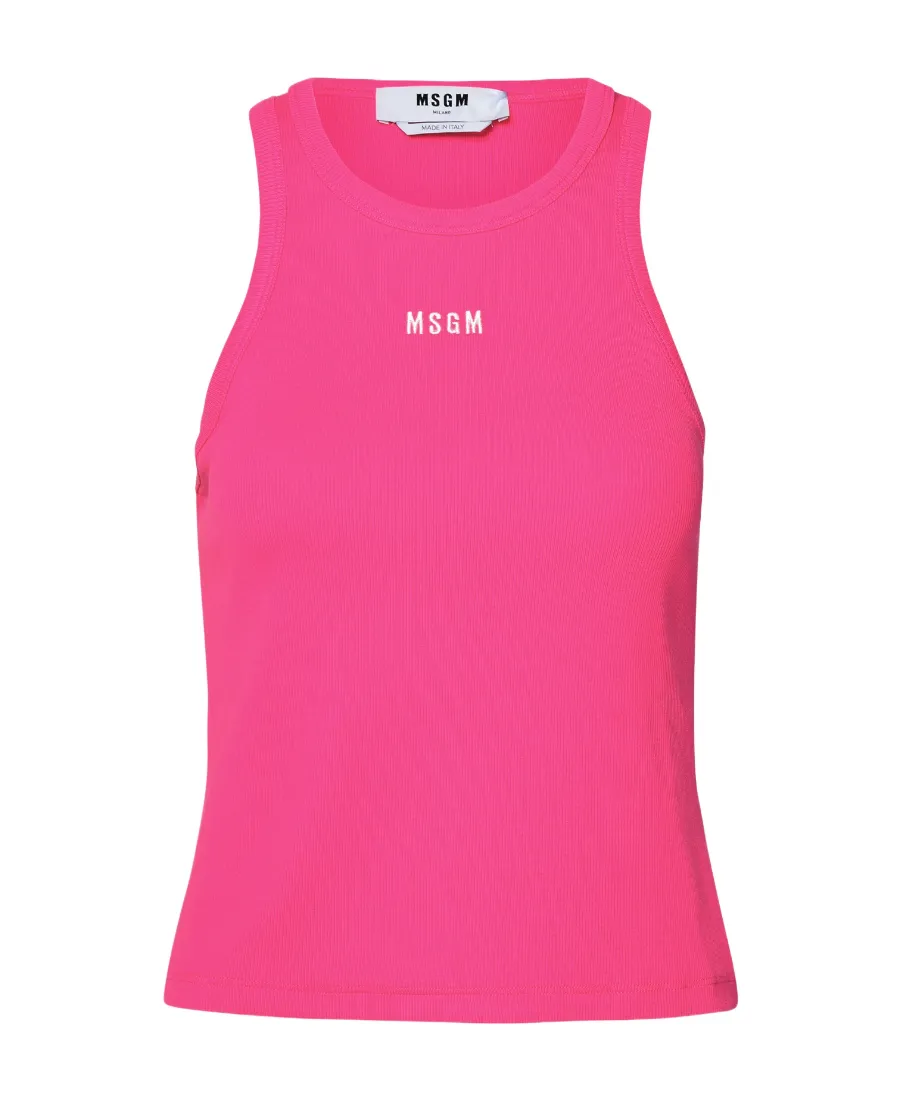 Logo Embroidered Sleeveless Ribbed Tank Top