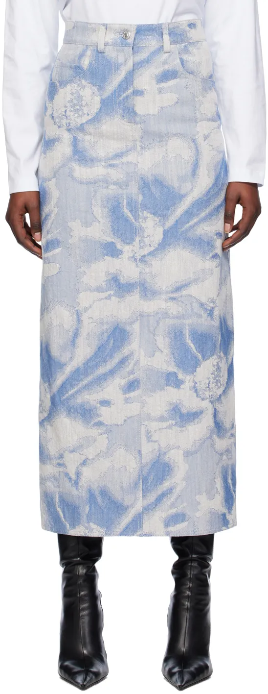Pattern-Jacquard Denim Maxi Skirt