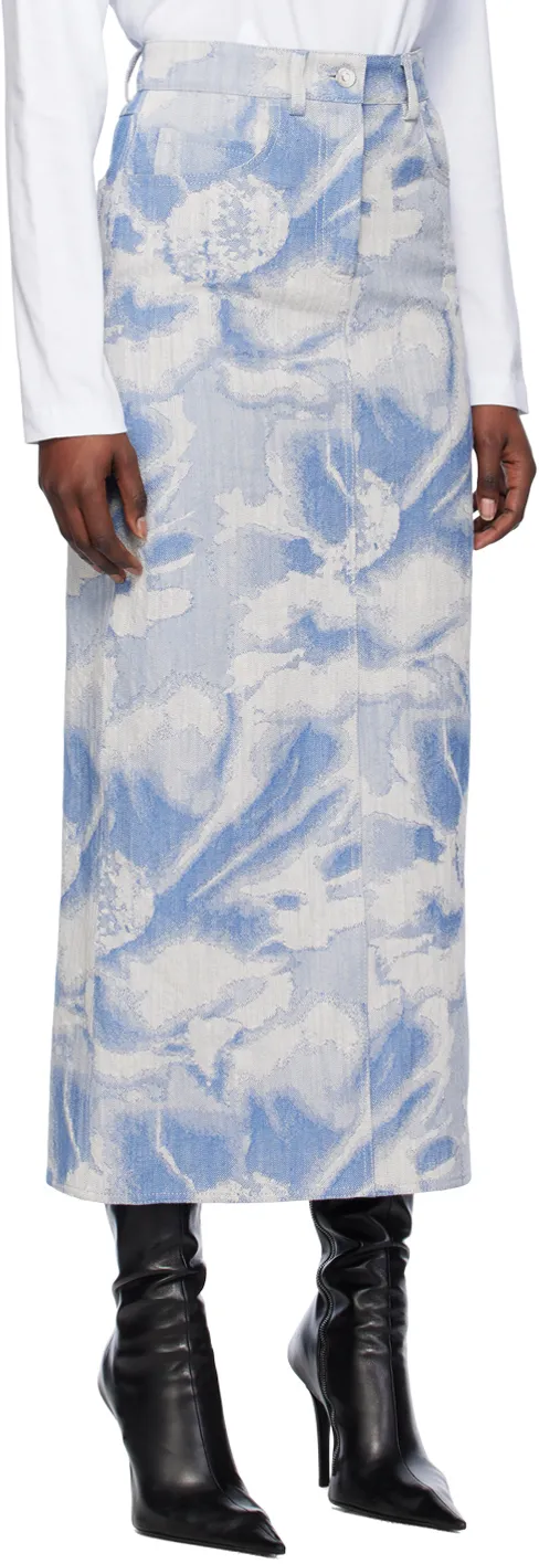 Pattern-Jacquard Denim Maxi Skirt
