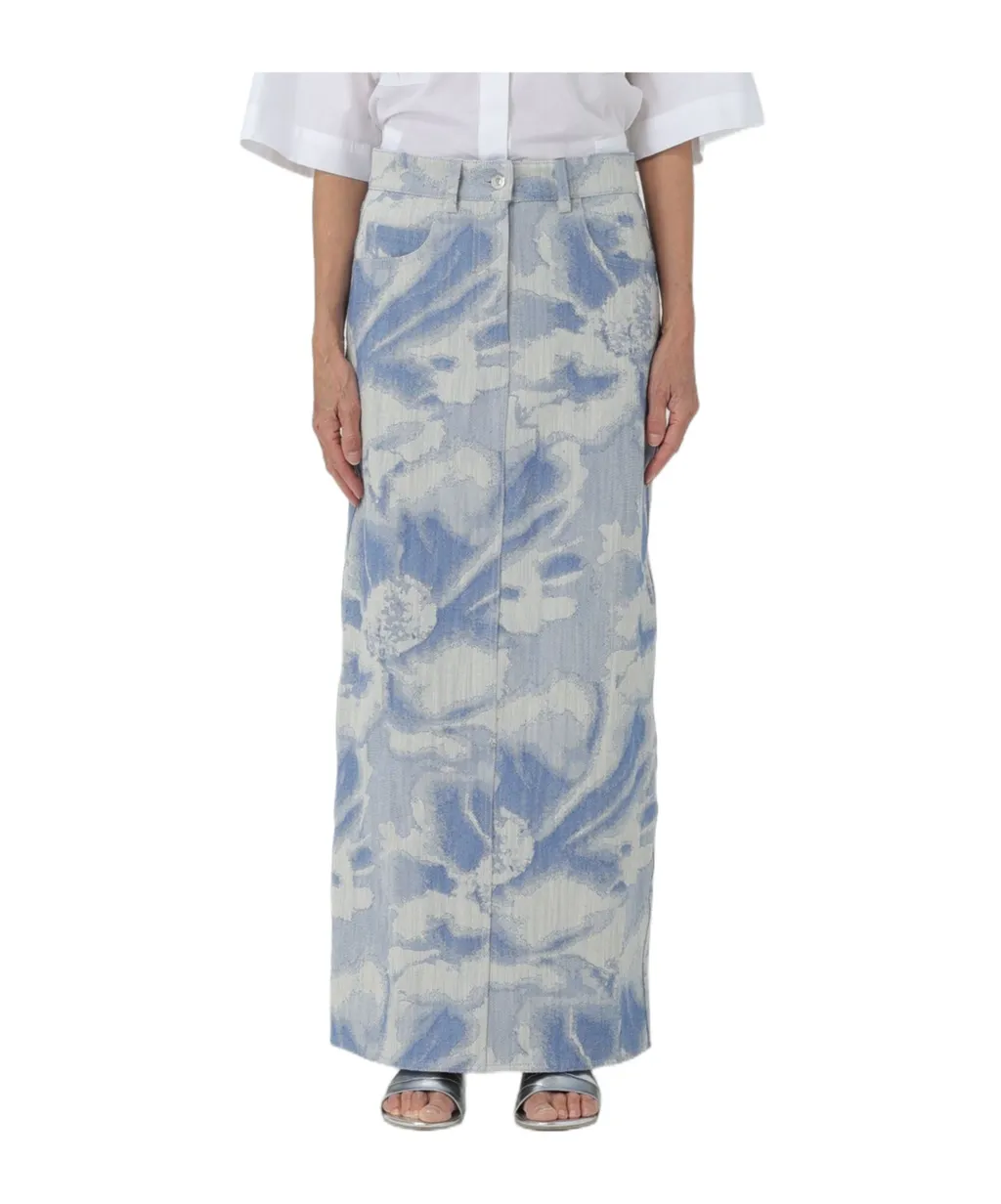 Pattern-Jacquard Denim Maxi Skirt