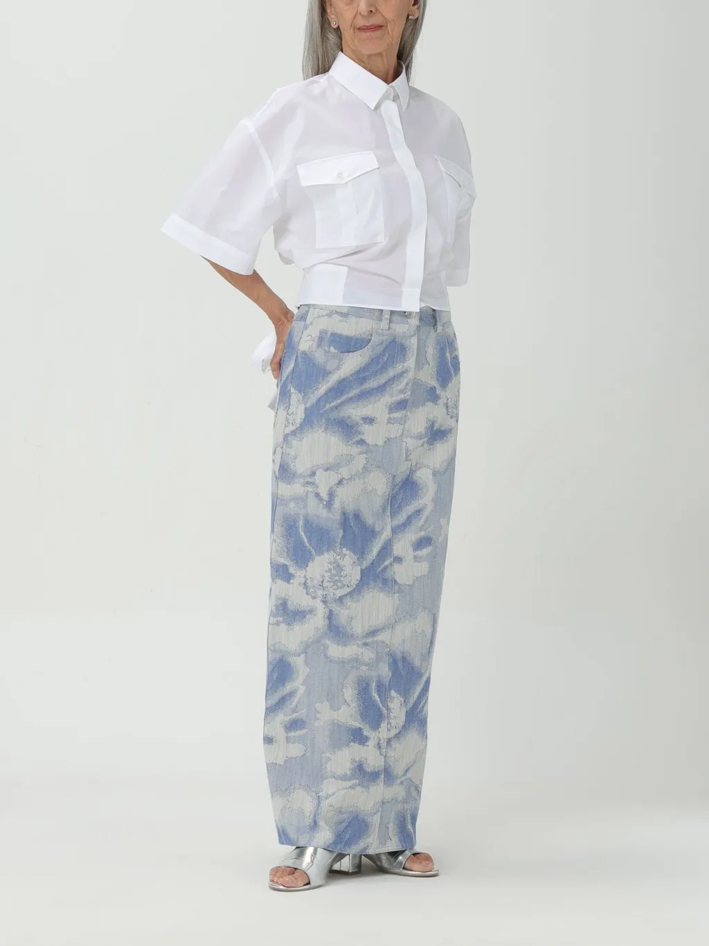 Pattern-Jacquard Denim Maxi Skirt