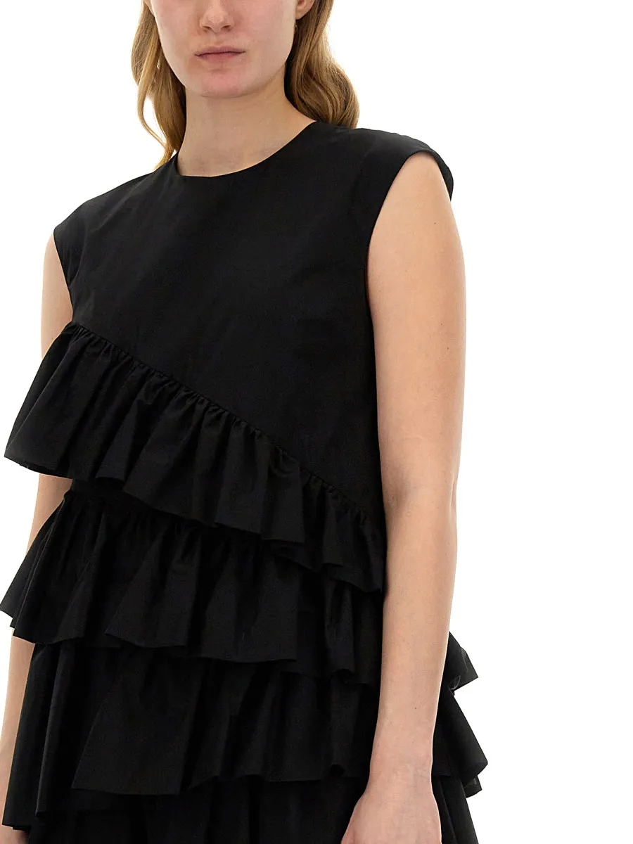 Ruffle-Detailed Crewneck Sleeveless Dress