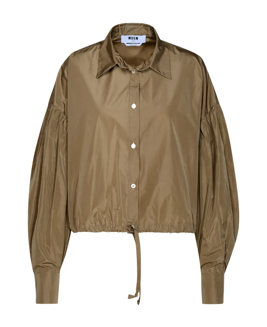 Drawstring-Hem Puff-Sleeved Shirt