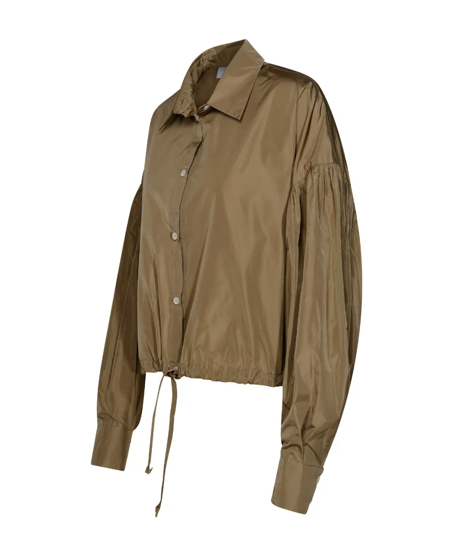 Drawstring-Hem Puff-Sleeved Shirt