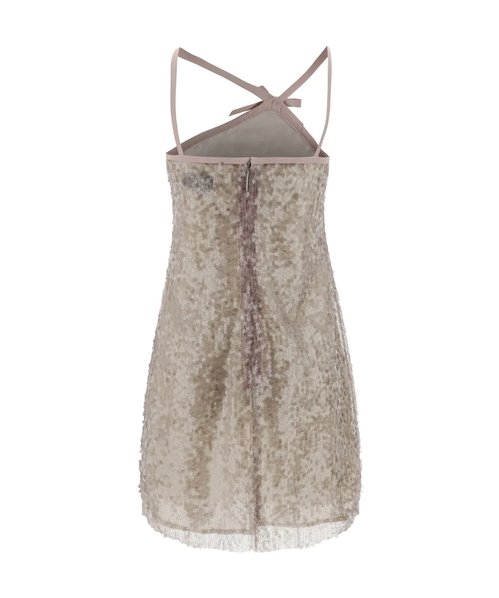 Sequin-Embellished Sleeveless Tulle Mini Dress