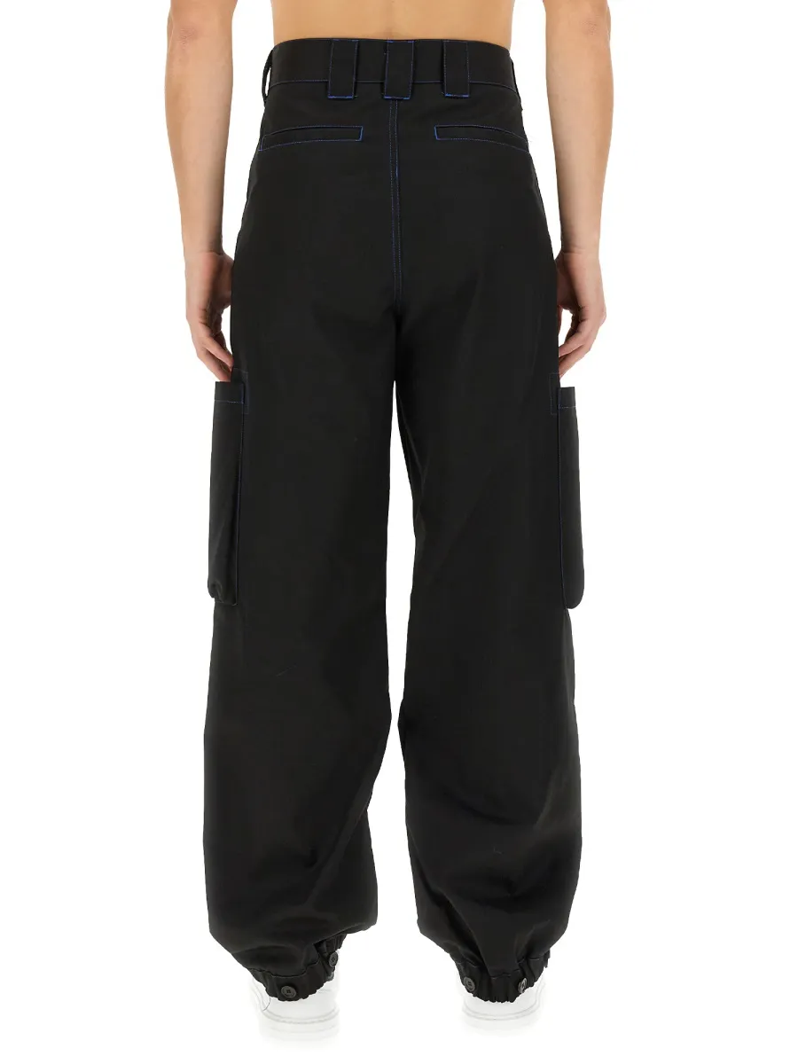 Contrasting-Stitch Logo-Patch Cargo Trousers