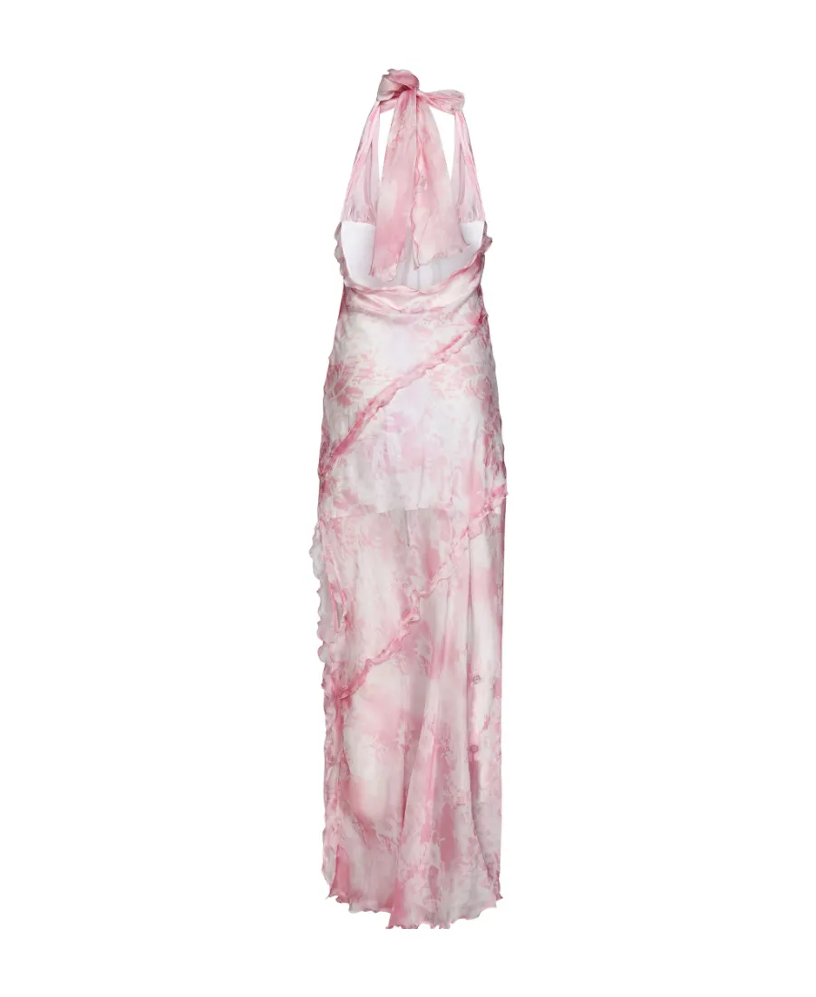 Sheer Ruffle-Detailed Sleeveless Maxi Dress